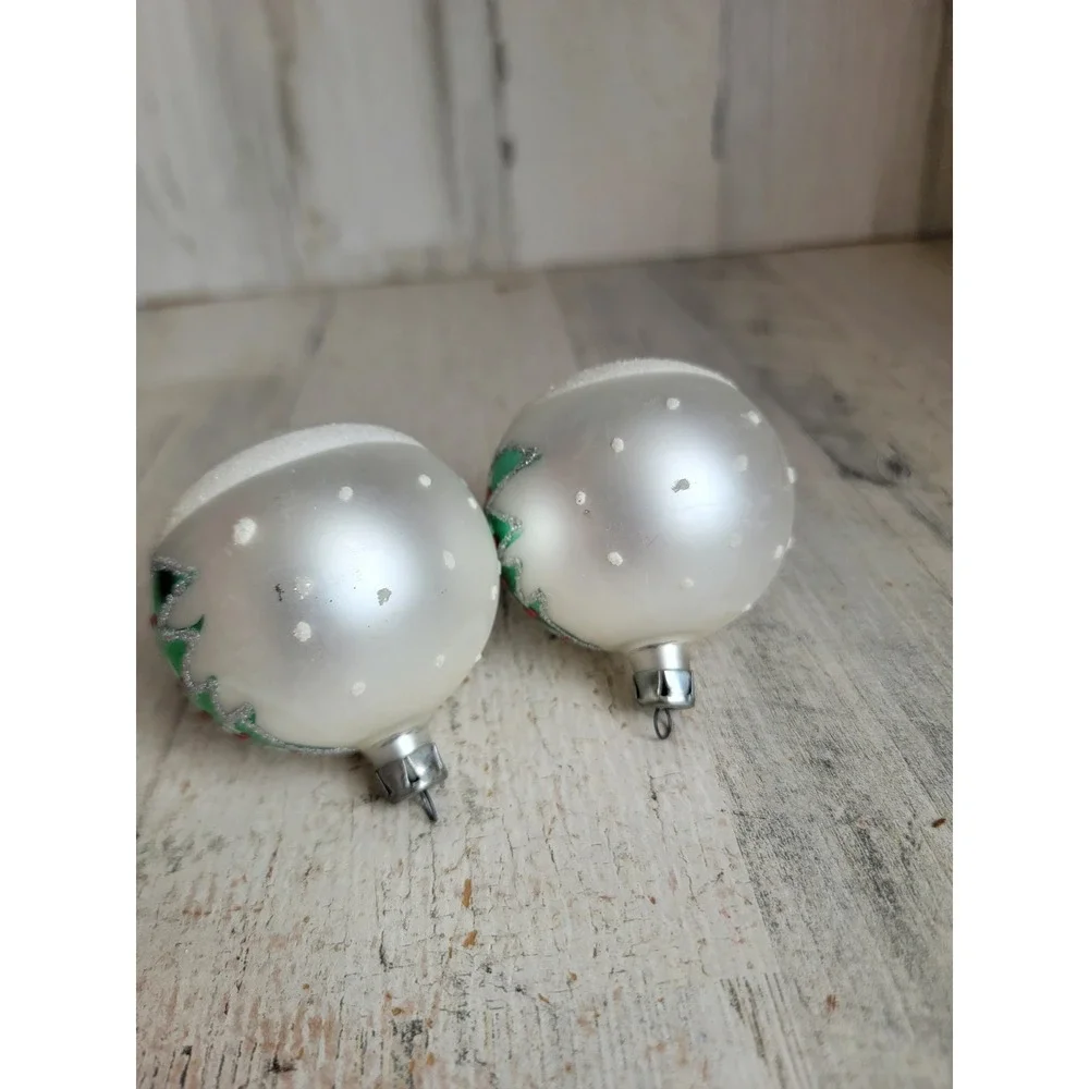Vintage mini Xmas tree ball glass glitter ornament set unique silver